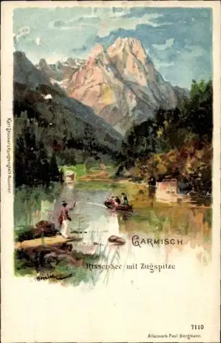 Künstler Litho Heinisch, Garmisch Partenkirchen in Oberbayern, Risser See mit Zugspitze