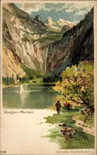 Künstler Litho Königsee Königssee Oberbayern, Obersee, Alpen, Panorama