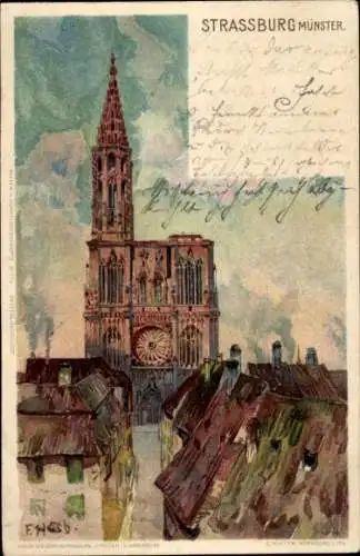 Künstler Litho Hoch, F., Straßburg Elsass Bas Rhin, Münster