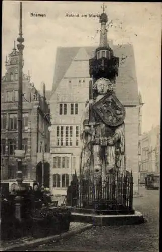 Ak Hansestadt Bremen, Roland am Markt
