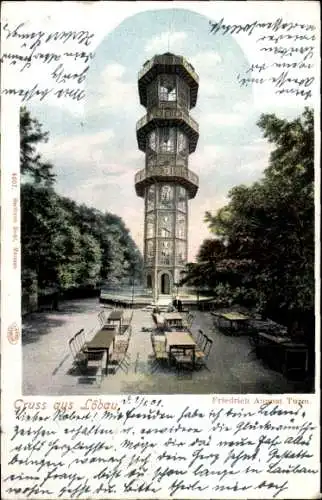 Ak Löbau in Sachsen,  Friedrich August Turm, Terrasse