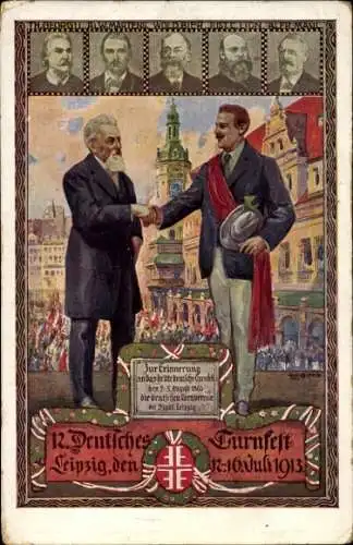 Künstler Litho Liebing, Leipzig in Sachsen, 12. Deutsches Turnfest 1913, Herz und Hand dem Vaterland