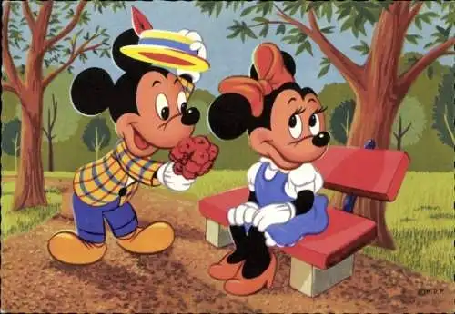 Ak Comic, Walt Disney, Mickey und Minnie Maus