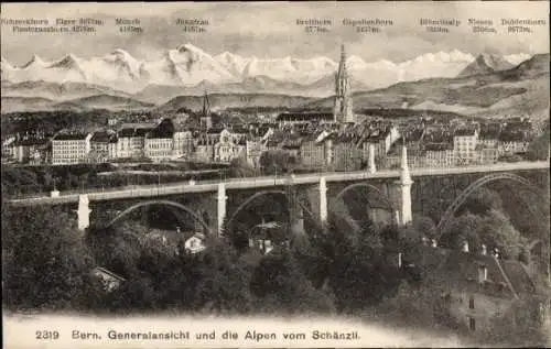 Ak Bern Stadt Schweiz, Gesamtansicht, Alpen, Blick vom Schänzli