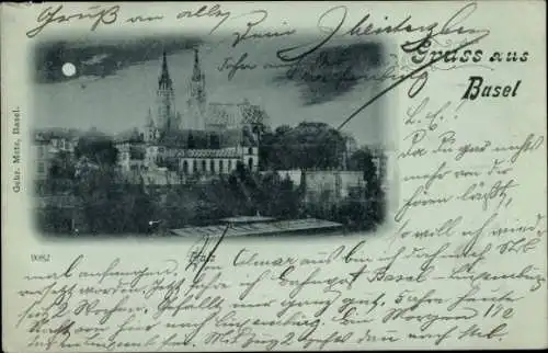 Mondschein Ak Basel Stadt Schweiz, Pfalz, Kirche
