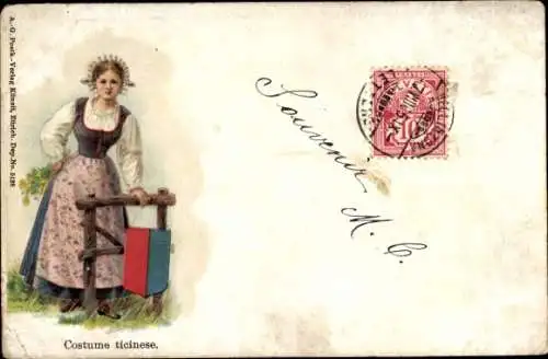 Litho Costume ticinese, Frau in Tracht