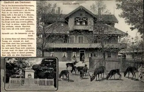 Ak Thale im Harz, Dambachhaus, Hirsch-Denkmal