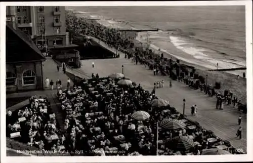 Ak Westerland auf Sylt, Strandpromenade, Terrasse, Strand, Brandung