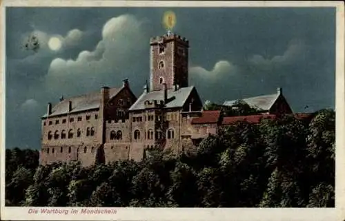 Ak Lutherstadt Eisenach in Thüringen, Wartburg, Mondschein