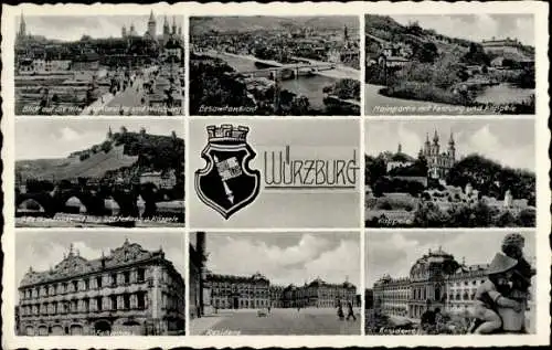 Ak Würzburg am Main Unterfranken, Wappen, Festung, Käppele, Residenz, Falkenhaus