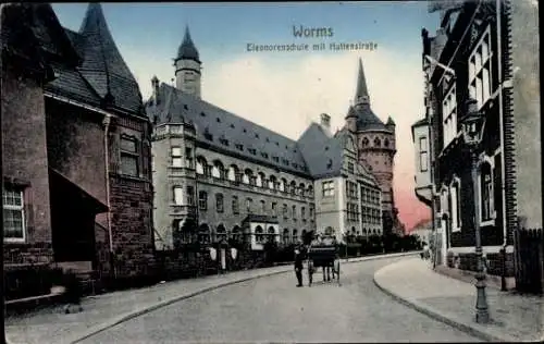 Ak Worms, Eleonorenschule mit Huttenstraße, Turm