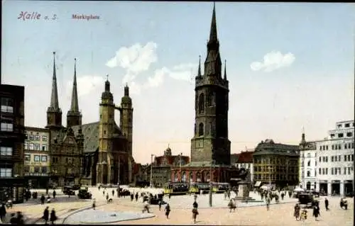 Ak Halle an der Saale, Marktplatz, Kirche, Turm