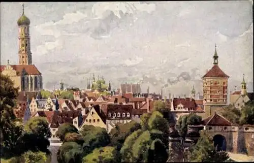 Künstler Ak Marschall, J., Augsburg, St. Ullrichskirche und Rotes Tor