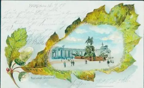 Glitzer Eichenblatt Litho Berlin Mitte, National-Denkmal