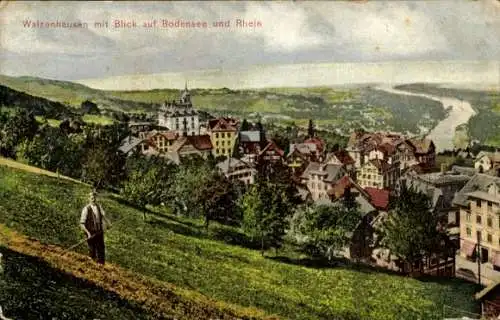 Ak Walzenhausen Appenzell Außerrhoden, Blick auf Bodensee und Rhein