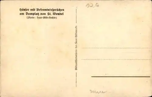 Ak Sankt Wendel Saarland, Häuser mit Bekenntnissprüchen am Domplatz, Marktstände