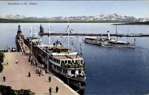 Ak Konstanz am Bodensee, Hafen, Dampfer