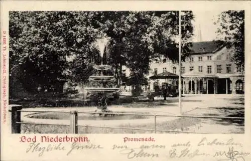 Ak Niederbronn les Bains Bad Niederbronn Elsass Bas Rhin, Promenade, Springbrunnen