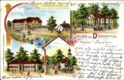 Litho Döberitz im Havelland, Kaserne des Arbeitskommando, Kirche, Kommandantur, Schloss