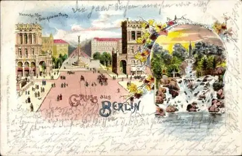 Litho Berlin Kreuzberg, Belle Alliance Platz, Hallesches Tor, Victoriapark, Wasserfall