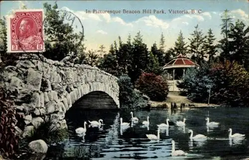 Ak Victoria British Columbia Kanada, Beacon Hill Park, Brücke, Pavillon