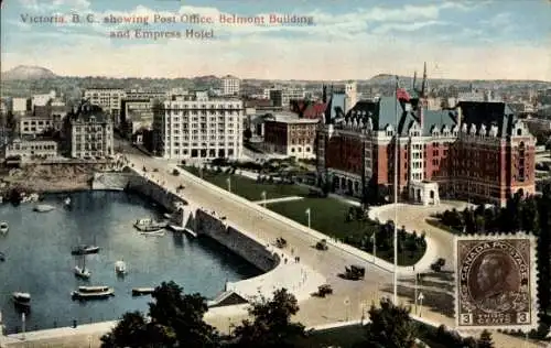 Ak Victoria British Columbia Kanada, Post, Belmont Gebäude, Empress Hotel