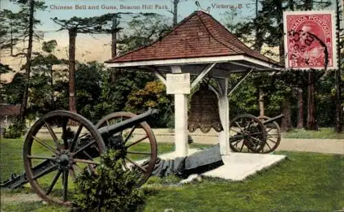 Ak Victoria British Columbia Kanada, Chinesische Glocke und Kanonen im Beacon Hill Park