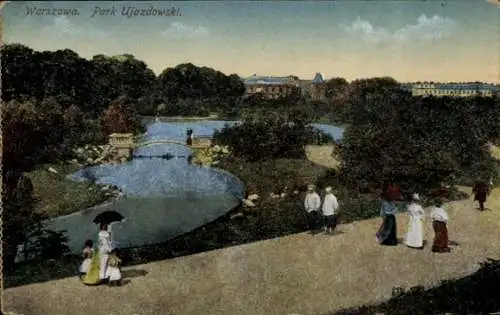 Ak Warschau Polen, Park Ujazdowski, Parkpromenade