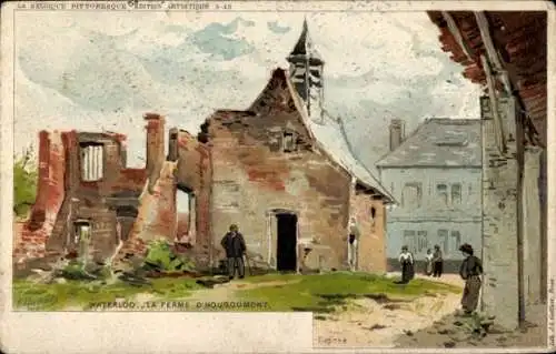 Künstler Litho Ranot, F., Waterloo Wallonien Wallonisch Brabant, La Ferme d'Hougoumont