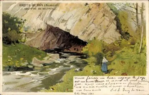 Künstler Litho Cassiens, H., Grotte de Han Han sur Lesse Wallonien Namur, Gouffre de Belvaux