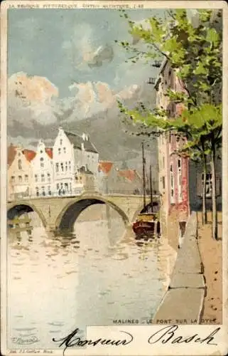 Künstler Litho Ranot, F., Mechelen Mechelen Flandern Antwerpen, Die Brücke am Dyle