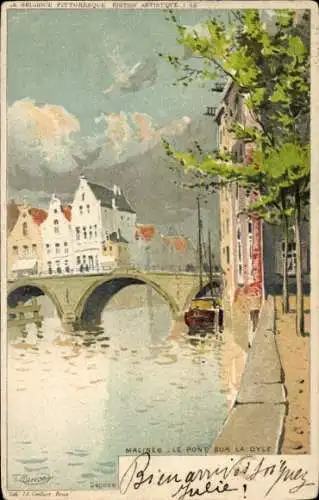 Künstler Litho Ranot, F., Mechelen Mechelen Flandern Antwerpen, Die Brücke am Dyle