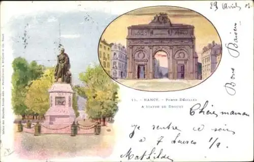 Litho Nancy Meurthe et Moselle, Porte Desilles, Statue de Drouot