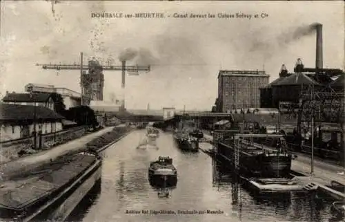 Ak Dombasle Meurthe et Moselle, Canal devant les Usines Solvay et Cie