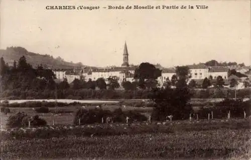 Ak Charmes Vosges, Bords de Moselle et Partie de la Ville