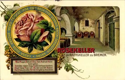 Litho Hansestadt Bremen, Rosekeller im Ratskeller, Rose, Trauben