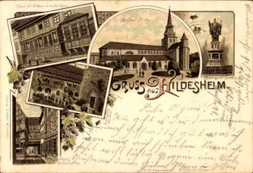 Litho Hildesheim in Niedersachsen, Michaeliskirche, Andreasplatz, Dom, Kreuzgang, Denkmal