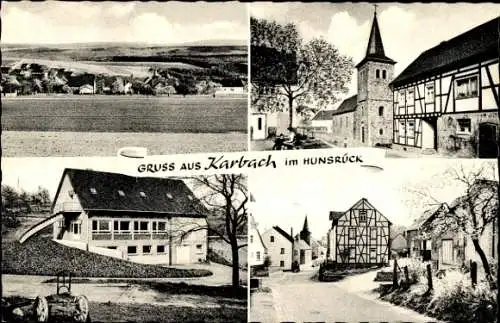 Ak Karbach im Hunsrück, Ort, Kirche, Dorfpartie