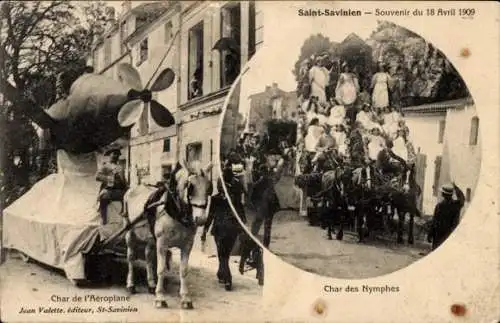 Ak Saint Savinien sur Charente Maritime, Char de l'Aeroplane, Char des Nymphes, 18. April 1909