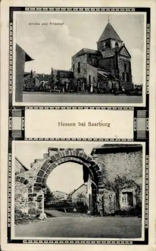 Ak Hesse Hessen in Lothringen Lothringen Moselle, Kirche, Friedhof
