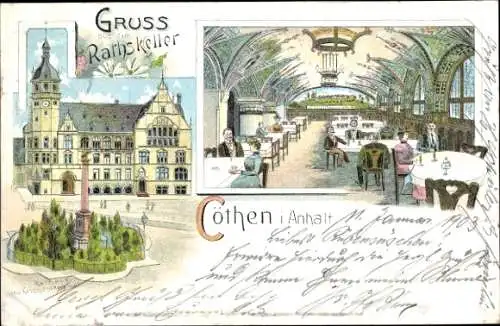 Litho Köthen in Anhalt, Gasthaus Ratskeller, Innenansicht