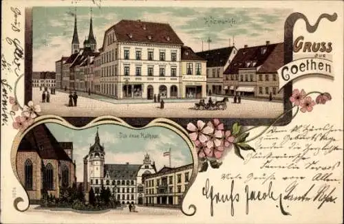 Litho Köthen in Anhalt, Holzmarkt, Rathaus