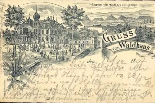 Litho Erfurt in Thüringen, Gasthaus Waldhaus, Panorama