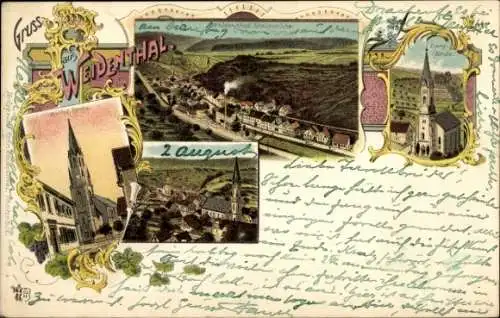 Litho Weidenthal in der Pfalz, Kirchen, Totalansicht