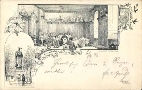 Litho Würzburg am Main Unterfranken, Weinstube des Juliusspitals, Innenansicht