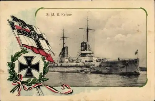 Passepartout Ak Deutsches Kriegsschiff, SMS Kaiser, Kaiserliche Marine