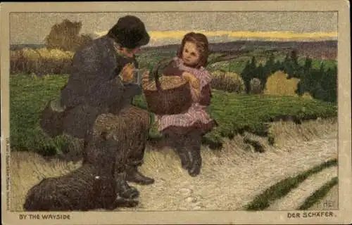 Künstler Ak Hey, P., Der Schäfer, Hund, Mädchen