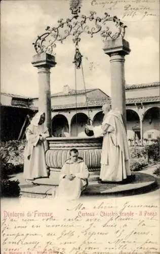 Ak Firenze Florenz Toscana, Certosa, Kloster, Der Brunnen im Großen Kreuzgang, Geistliche