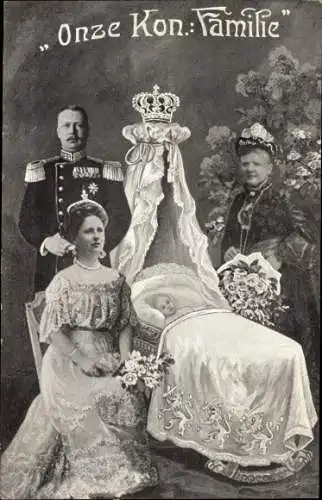Ak Königin Wilhelmina der Niederlande, Prinz Hendrik der Niederlande, Emma, Juliana, Geburg 1909