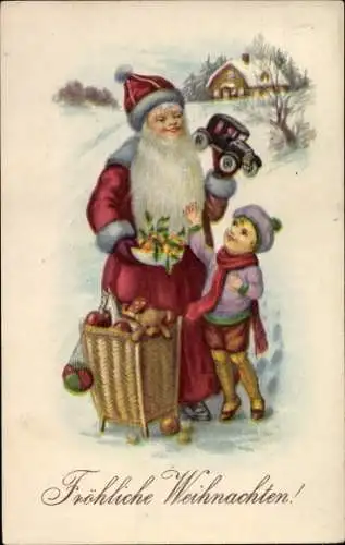 Ak Glückwunsch Weihnachten, Weihnachtsmann verteilt Geschenke